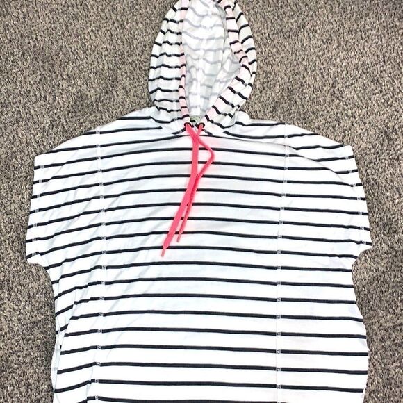 Bershka White Black Striped Shirt -Sleeves Hooded Top - Size XS - Picture 1 of 4